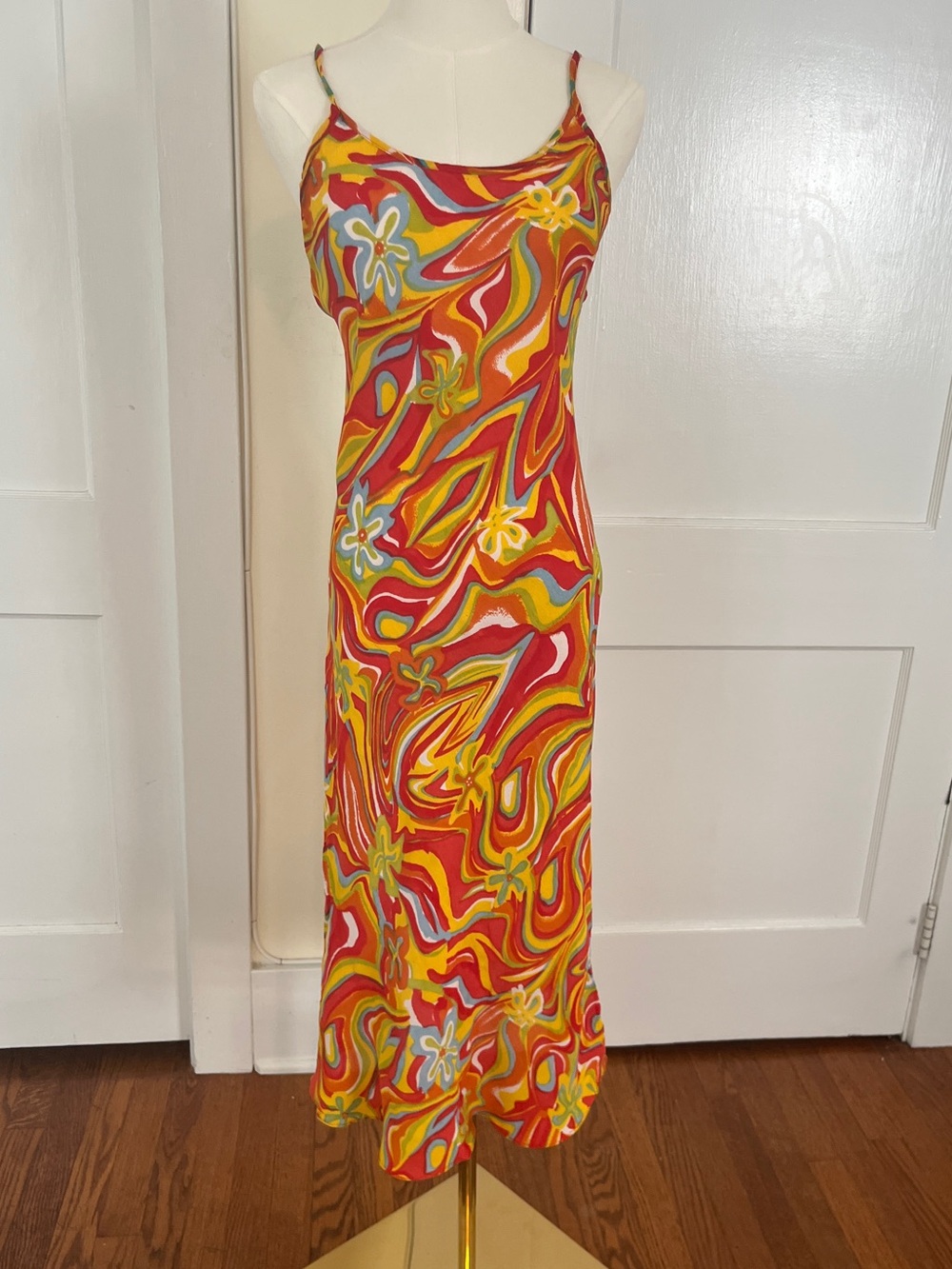 Vintage Versace Multicolor Print Bias-Cut Dress with Side Slits Archive # 6011